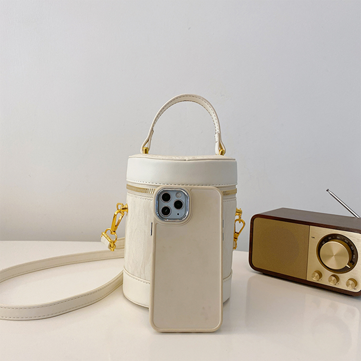 Bolso tipo cubo con estampado de mármol para mujer, bolso de hombro de piel sintética con cremalleras dobles y correa desmontable para uso diario