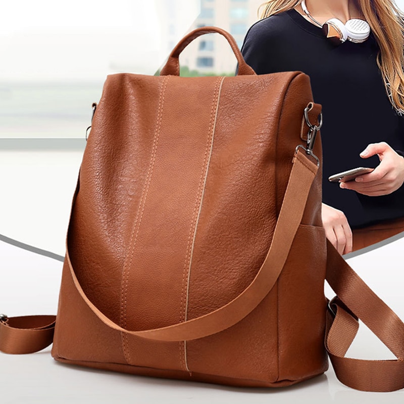 Mochila antirrobo impermeable para mujer, bolso de hombro grande de cuero PU, YS-BUY