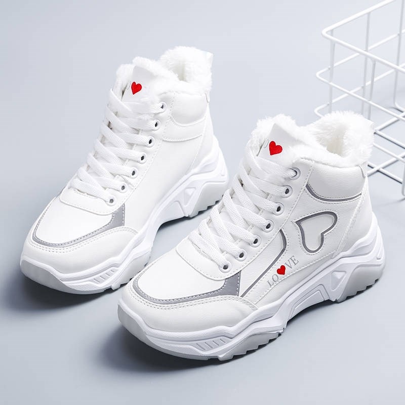 Winter Women High Top Sneakers Love Woman Plush Velvet Warm Casual Shoes Female Platform Sport Shoes Zapatillas Mujer: Gray / 36