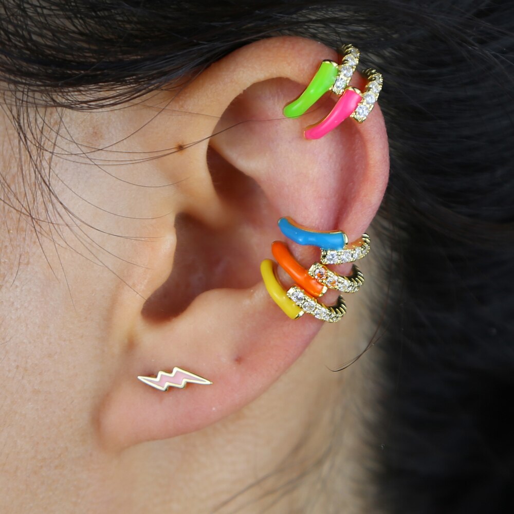 Enamel Neon colorful summer jewelry round circle no piercing cuff earring