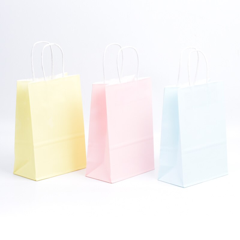 6 stk kraftpapirposer blå/lyserøde pastelposer slik regnbue pastel festdekoration baby shower