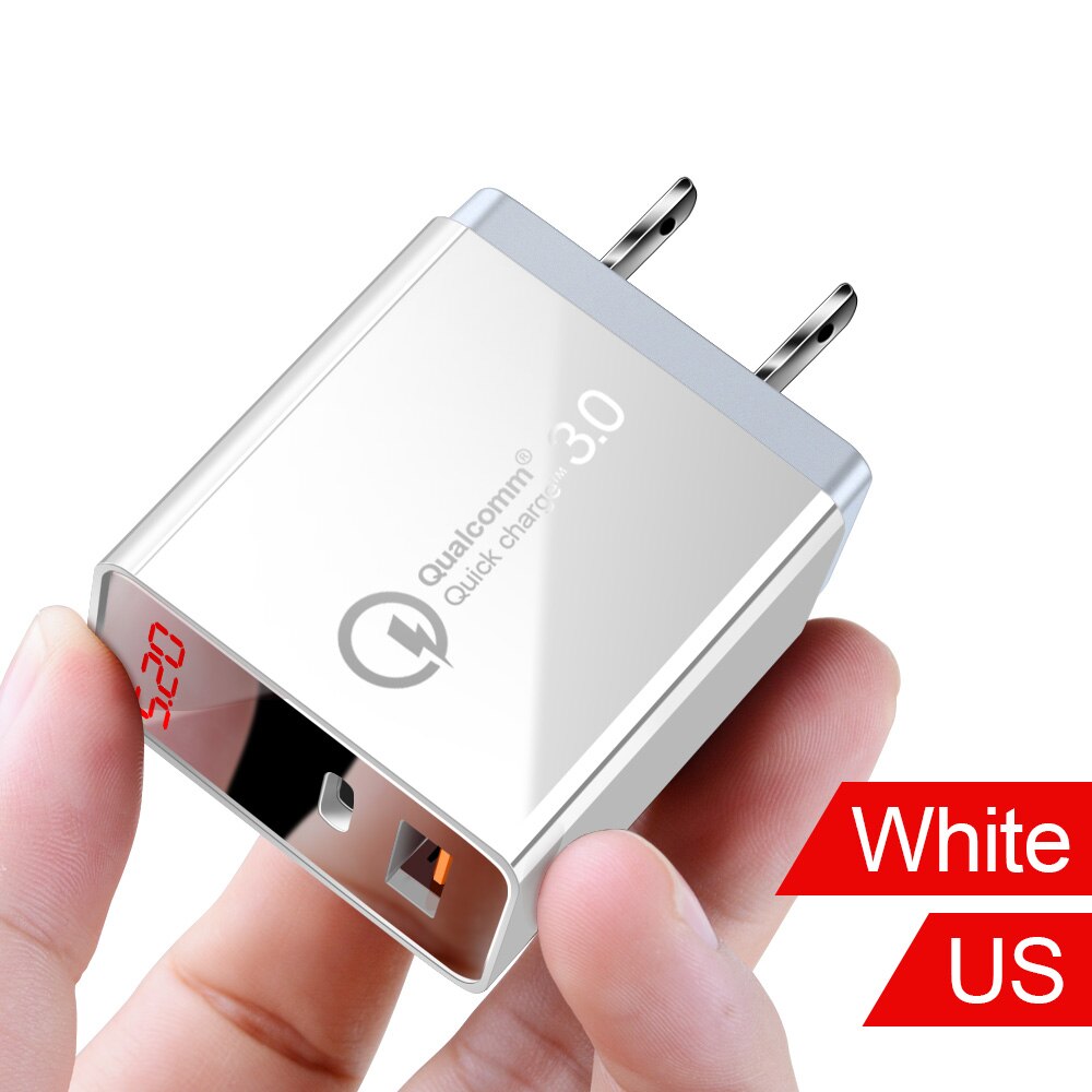 Elough-cargador USB tipo C para teléfono móvil, dispositivo de carga rápida de 18W, PD 3,0, para iPhone XS MAX 7 8 Huawei Samsung Xiaomi: White US