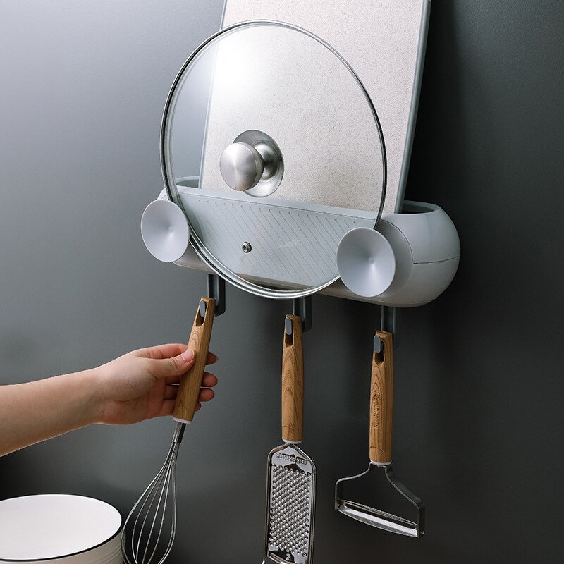 Pokrywka garnka cięcie tekturowa podkładka stojak wolny perforacja ścienna wisząca doniczka pokrywka garnka stojak z pokrywą z hakami naczynia kuchenne organizator przechowywanie w domu: Srebrny