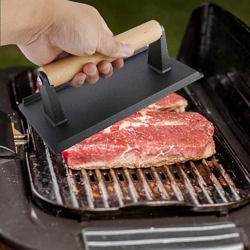 Heavy Duty Steak and Burger Press with Wooden Handle for Grills, Griddles and Flattops Perfect Gadget for Bacon,Paninis