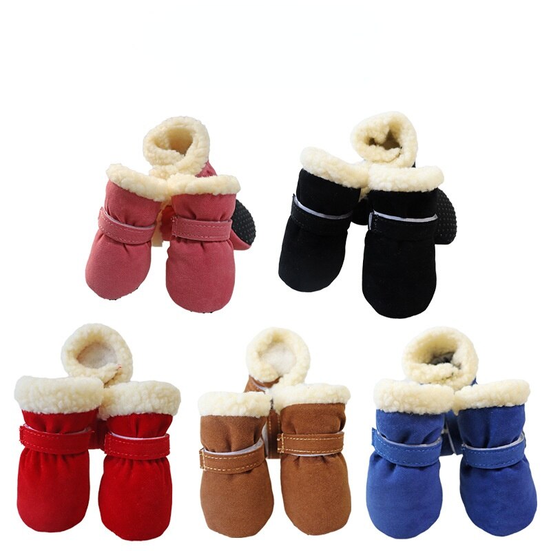 4Pcs Puppy Dog Katoen Schoenen Winter Warm Plus Fluwelen Antislip Kleine Hond Schoenen Sokken Bichon York Teddy laarzen