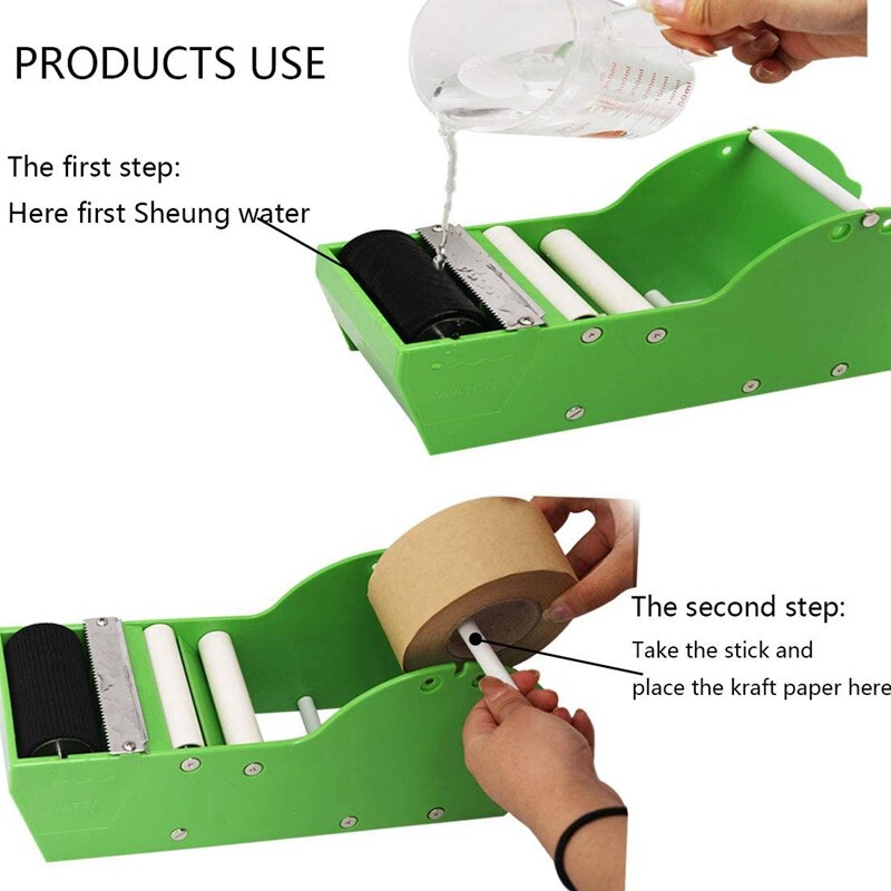 Dispensador de cinta de papel Kraft, cortador de cinta de papel Kraft verde activado con agua