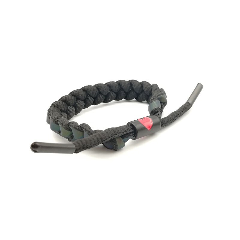 Holographic Reflective Peach Heart Bracelet Couple Color Changing Bracelet Man and Woman Students Safety Hand-Woven Bracelet: black