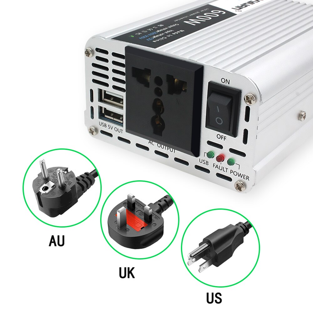600W Universal Plug USB DC 12V to AC 220V with LED Indicator Car Converter for Household Appliances Power Inverter