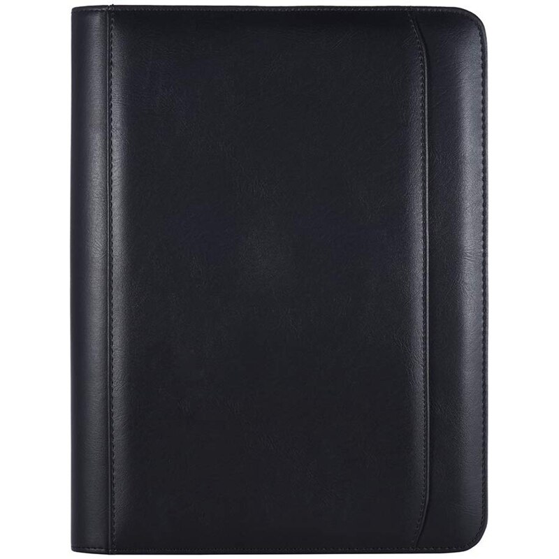 A4 Leather Business Portfolio Padfolio Folder with Business Card U Flash Disk Holder Memo Note Pad Loose-Leaf Loop
