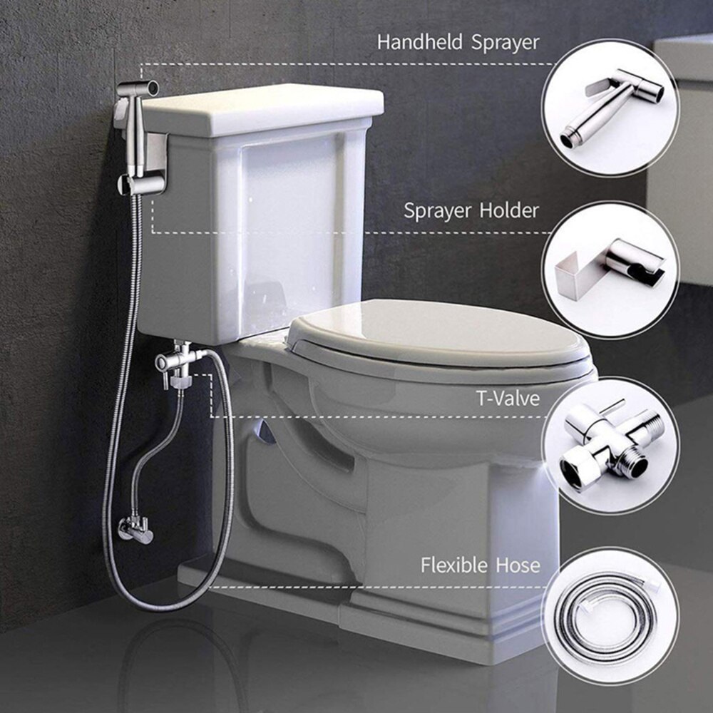 1 conjunto de aço inoxidável toalete bidé torneira conjunto handheld chuveiro do banheiro pulverizador higiênico chuveiro spray para banheiro bidé
