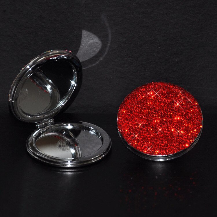 Strass incrustés créatifs petit rabat de miroir de vanité rond pliant Mini miroir de poche de Kawaii miroirs de maquillage