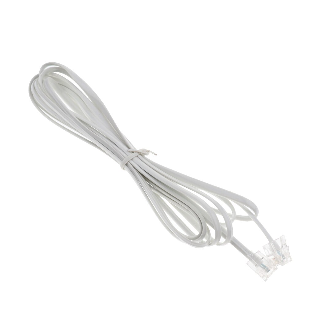 White RJ11 6Pin 2C Modular Telephone Extension Phone Cord Cable Line Wire
