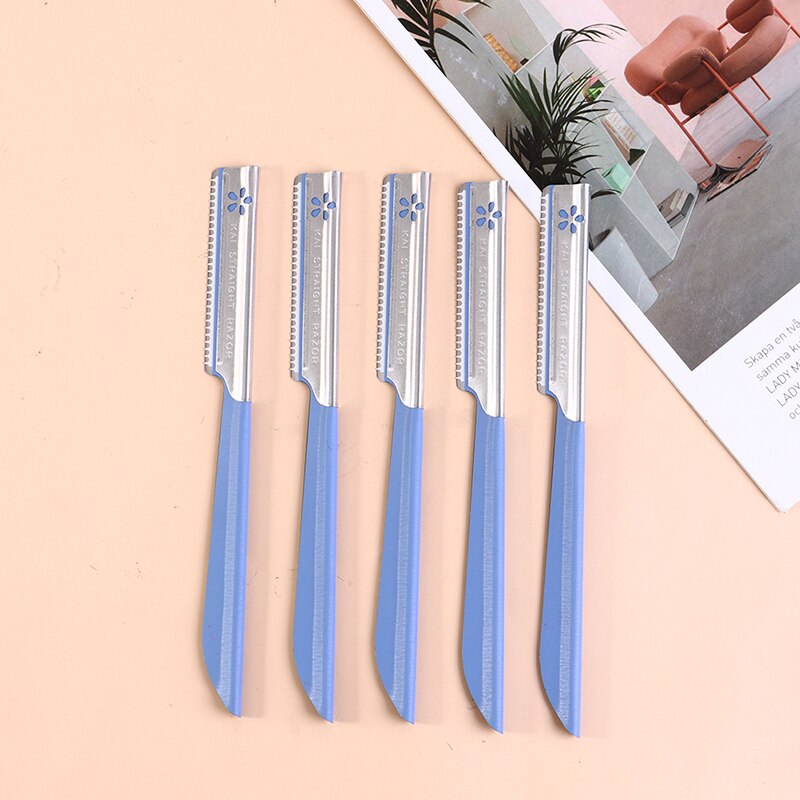 Juego de depiladora de cejas para mujer, utensilio de belleza para depilación, afeitadora Facial con cuchilla de acero, 3/5 piezas: 5pcs blue