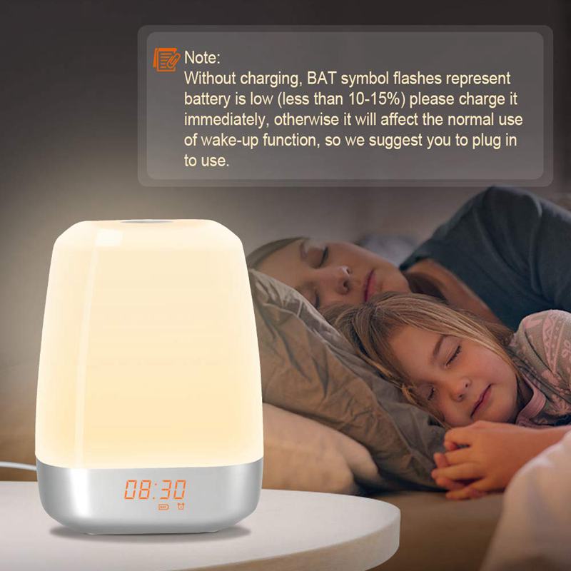 Wake-Up Light Alarm Clock-Sunrise Simulation Digital Led Clock With Heavy Sleepers-Press Control Multicolor Dimmable, Usb Rech