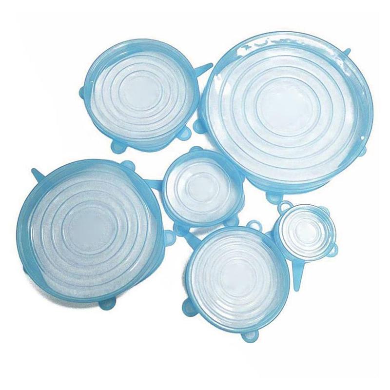 6 Pçs/set Alimentos Silicone Tampa Tampa de Silicone Reutilizável Trecho Universal Acessórios de Cozinha Para As Tampas de Panelas Tigela armazenamento de Co Y9P3: sky blue