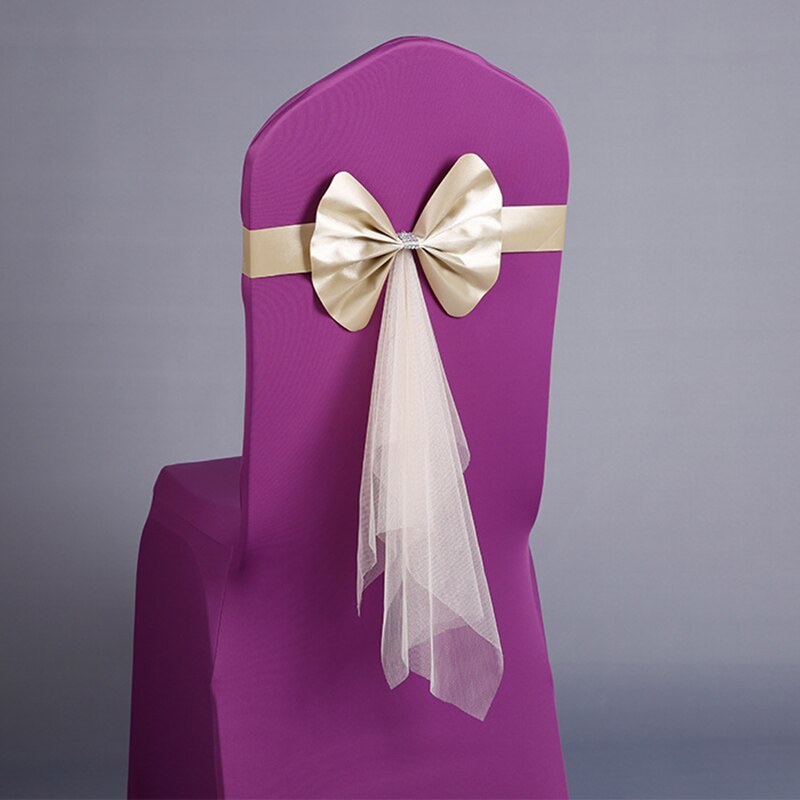 20pcs/set Organza PU leather Chair Sashes Wedding Chair Knot Cover Decoration Chairs Bow band Belt Ties For Weddings Banquet: Ivory