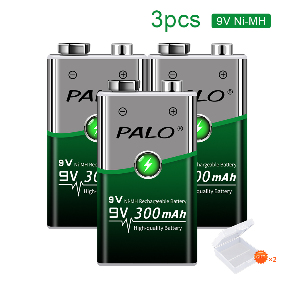 PALO 9V 300mAh NiMH Rechargeable Battery +LED Lndicator Light Charger for Ni-MH Ni-Cd AA AAA 9 Volts Batteria Crown Krone: WHITE