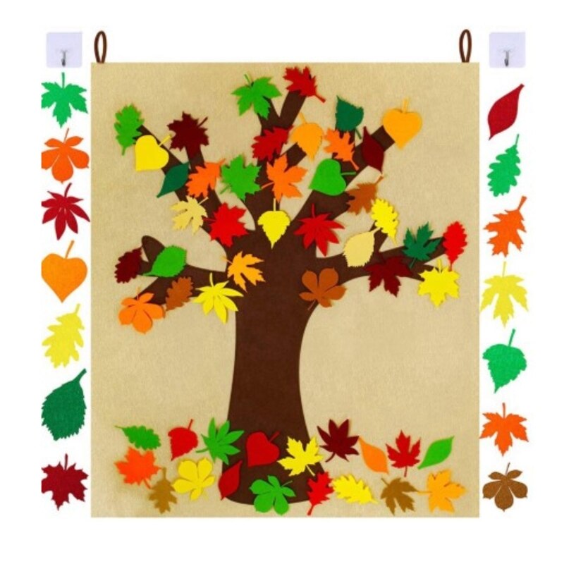 Diy Zelfklevende Vilt Fall Maple Boom Met 52Pc Afneembare Herfst Blad Ornament