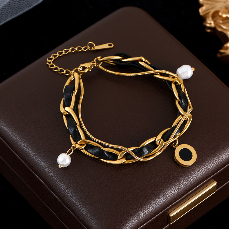 GANEMLY 316L Rvs Groene Kristal Klaver Armband Voor Vrouwen Mode Pols Ketting Waterdichte Sieraden Bijoux: Bruingeel