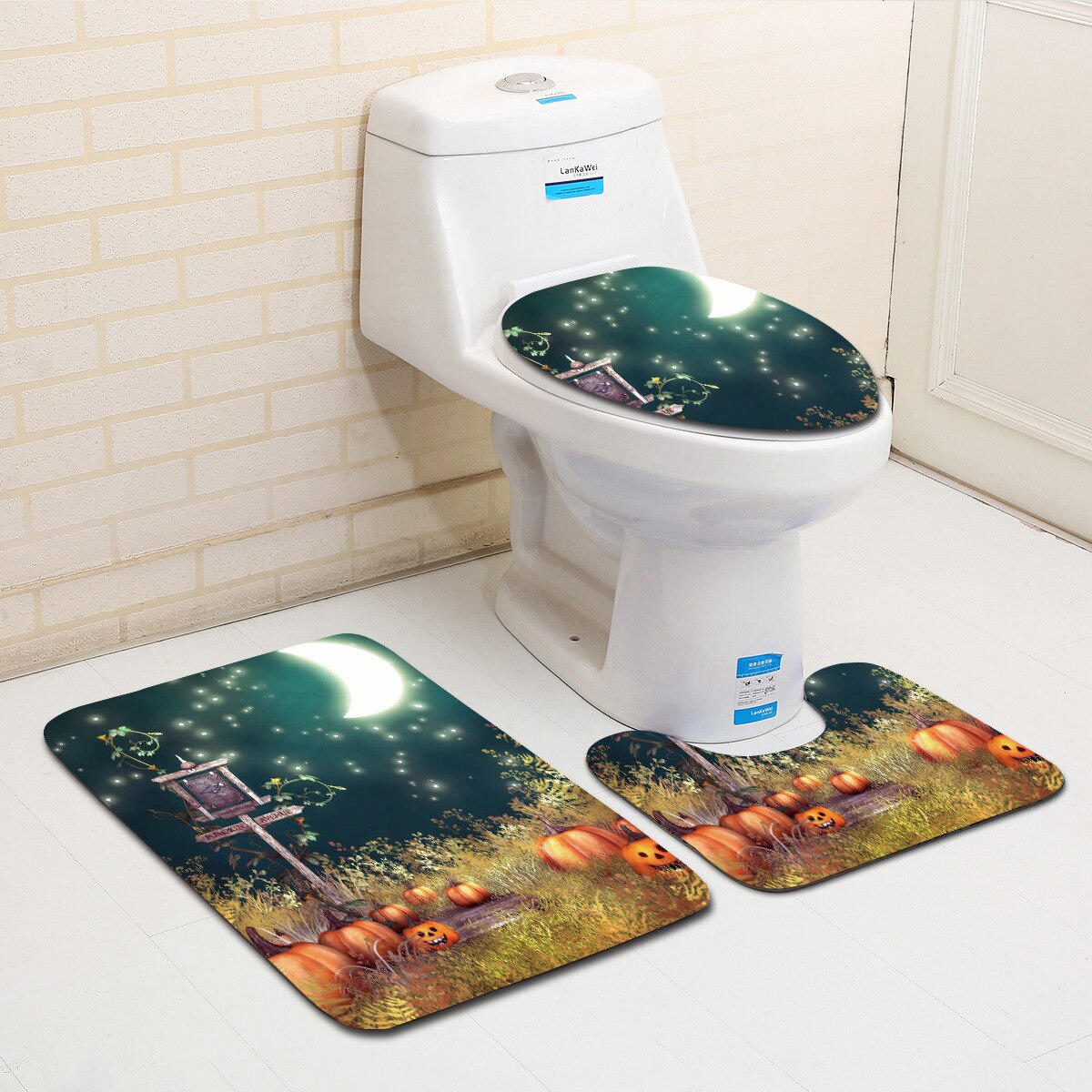 Zeegle 3Pcs Badmat Set Voetstuk Tapijt Deksel Wc Cover Mat Halloween Mat Voor Badkamer Decoratie Flanel Anti Slip badmat Tapijt