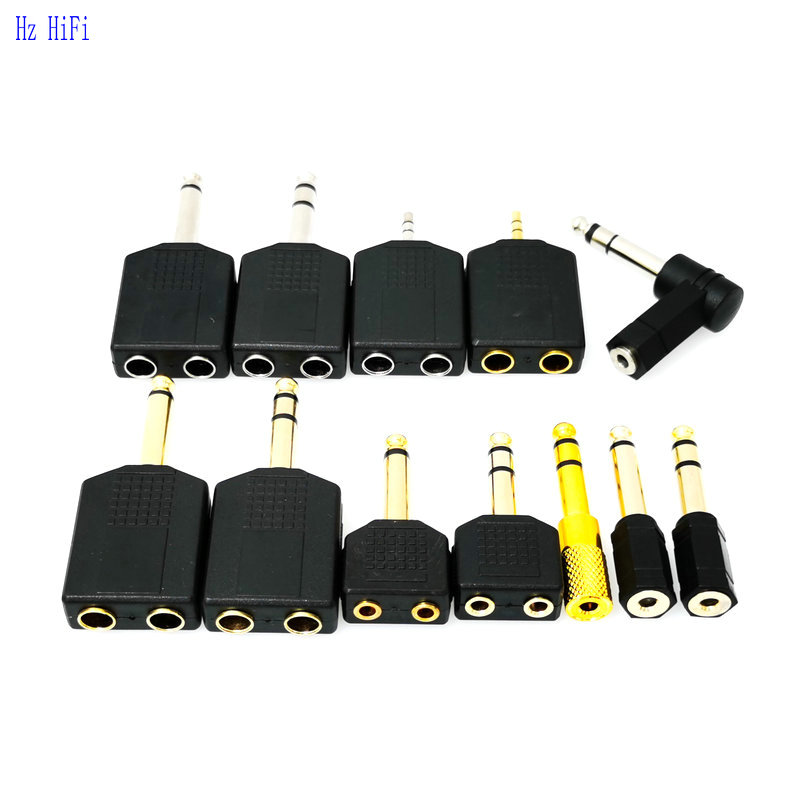 1/4 lydjack 6.35mm 3.5mm kontakter jack for hodetelefon mikrofon splitter omformer 6.3 3.5