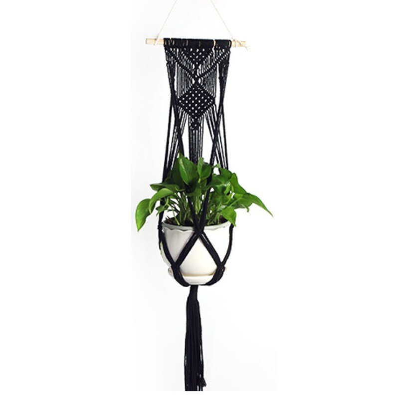 Macrame Plant Hangers Handgemaakte Indoor Outdoor Opknoping Planter Mand Katoenen Touw Muur Plant Houder Bloempot Huis Tuin Decor: black
