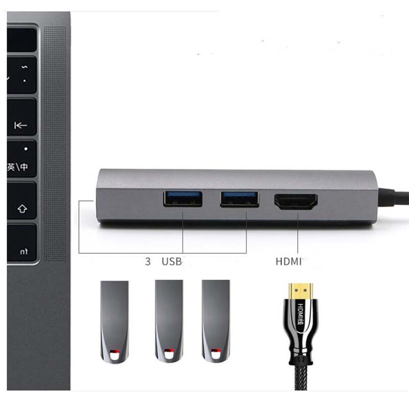4 in 1 multi usb 3.0 hub type c  to 4k hdmi sovitin matebook samsungille  s8/s9 note 9 usb c hub