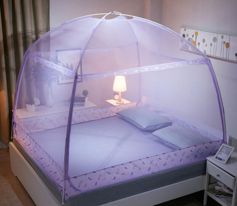 Lit à trois portes d'été en maille et repliable | Moustiquaire mongole pour yourte pliable, lit pour roi/reine, rideau pour auvent, tente de dôme: Purple / 180X200X170CM