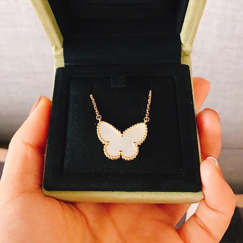 Luxury Shell Butterfly Necklace for Women Rose Gold Stainless Steel Chain Pendants Necklaces Party Statement Jewelry Z082: gold color