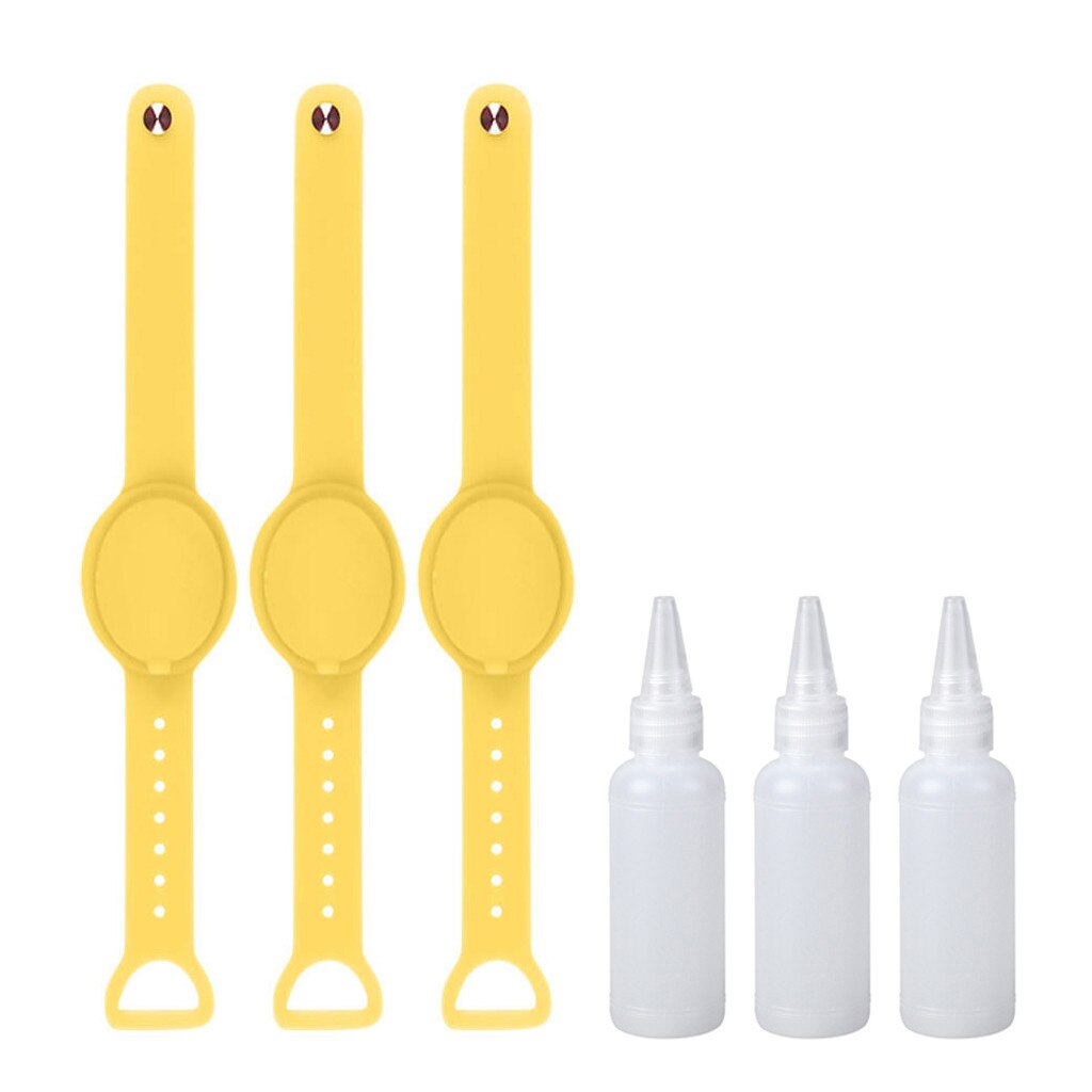 1/3Pcs Hand Sanitizer Dispensing Silicone Pumps Disinfectant Portable Bracelet Wristband Hand Dispenser 10ML With Break Bottle: 3PCS Yellow