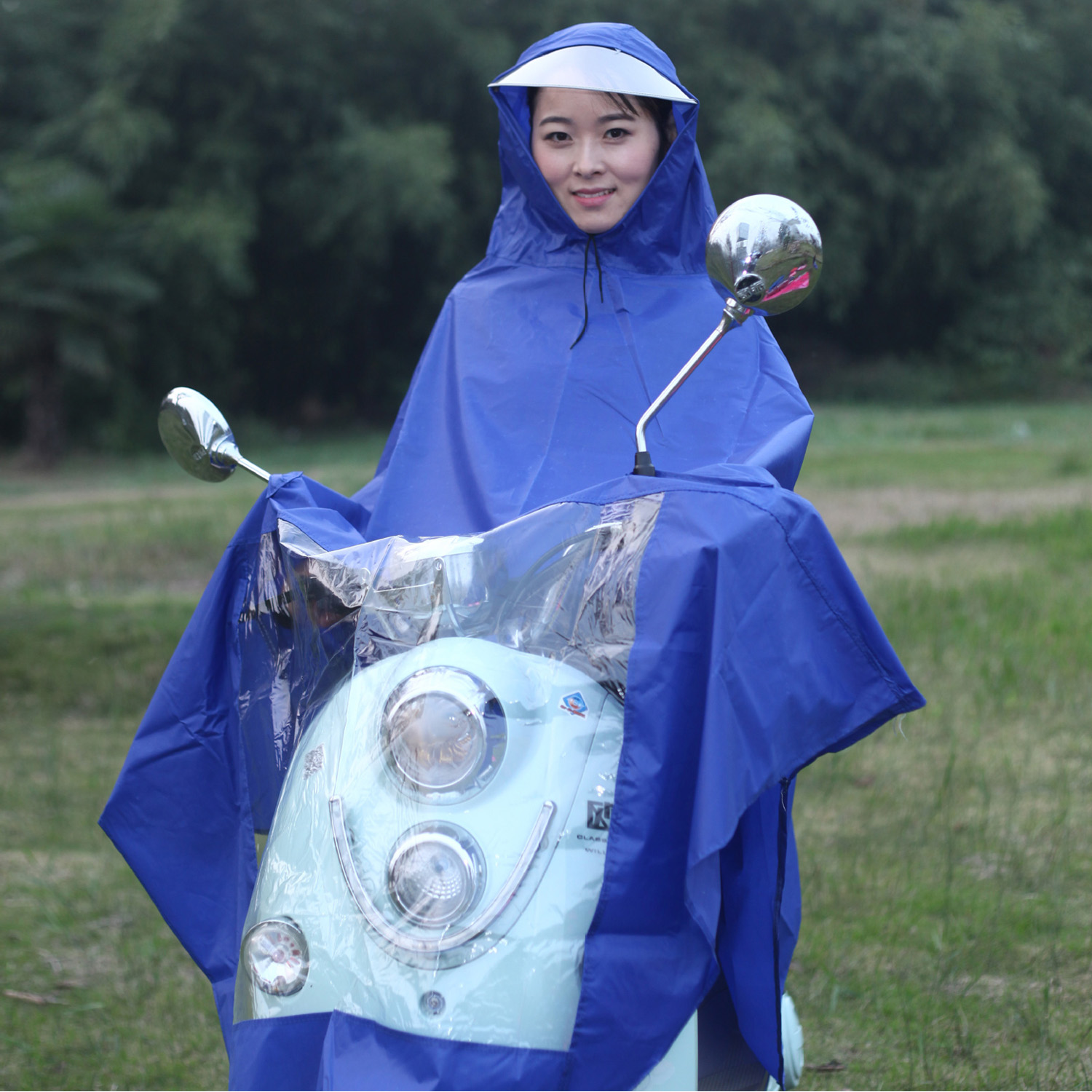 Behogar universal vandtæt hætteklædt regnfrakke regnkappe frakke poncho til mobilitet scootere motorcykel motorcykler blå