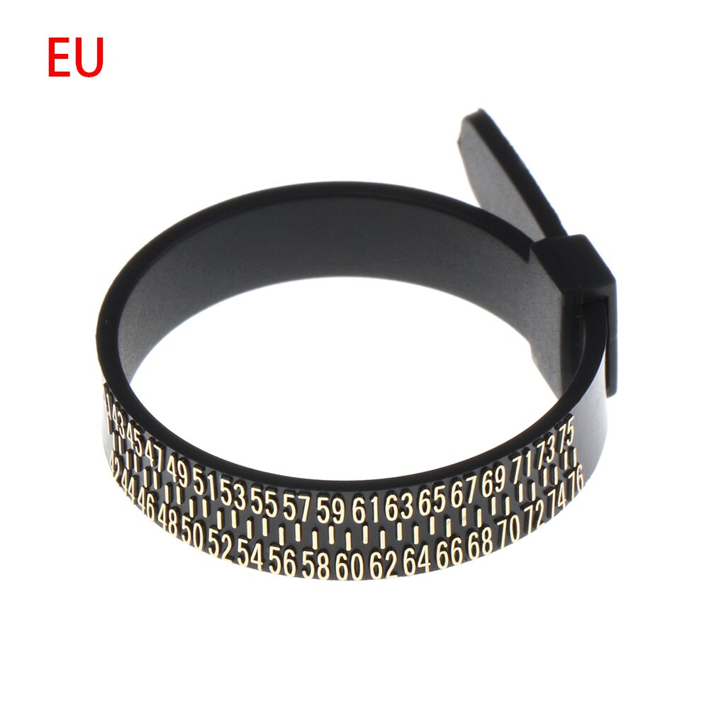 Calibrador de anillos de plástico negro, medidor de dedo genuino, banda de anillo de boda con lupa, herramienta de medición de joyería, tamaños 1-17