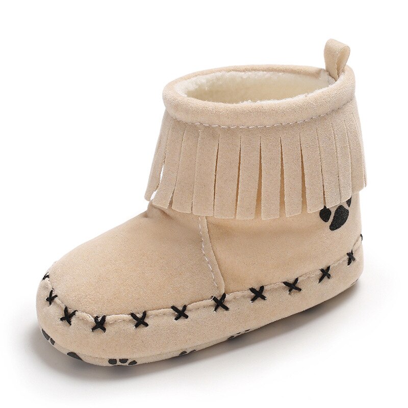 -né bébé fille garçon chaussures bottes de neige chaudes toplancha frange bottes hiver chaussons rouge noir semelle souple bébé filles gland bottes: apricot / 2