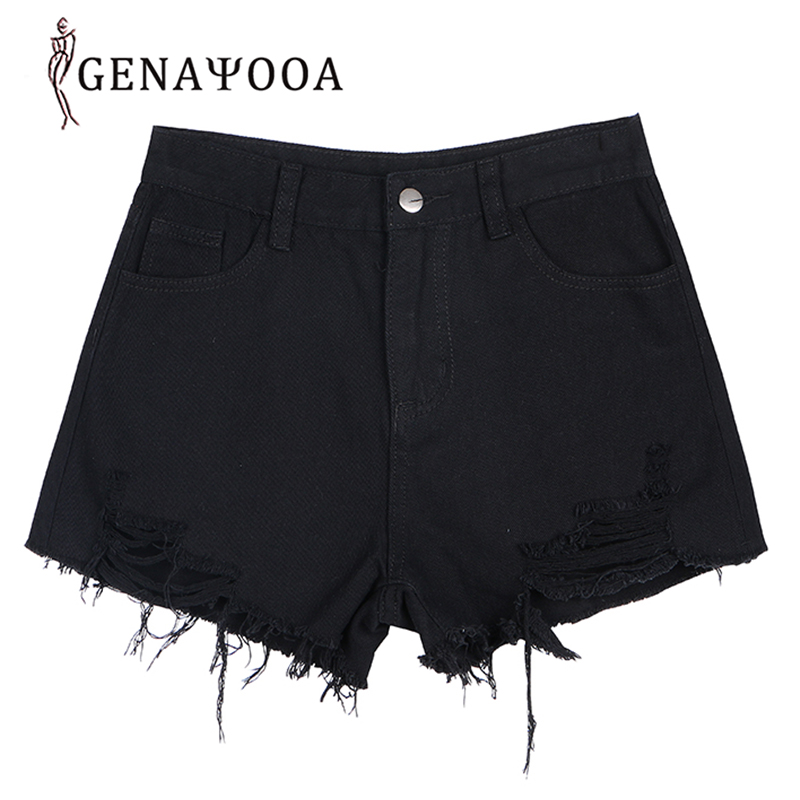 Pantalones cortos de verano para mujer, pantalones cortos de mezclilla, pantalones cortos de cintura alta, Casual, ajustados, negros