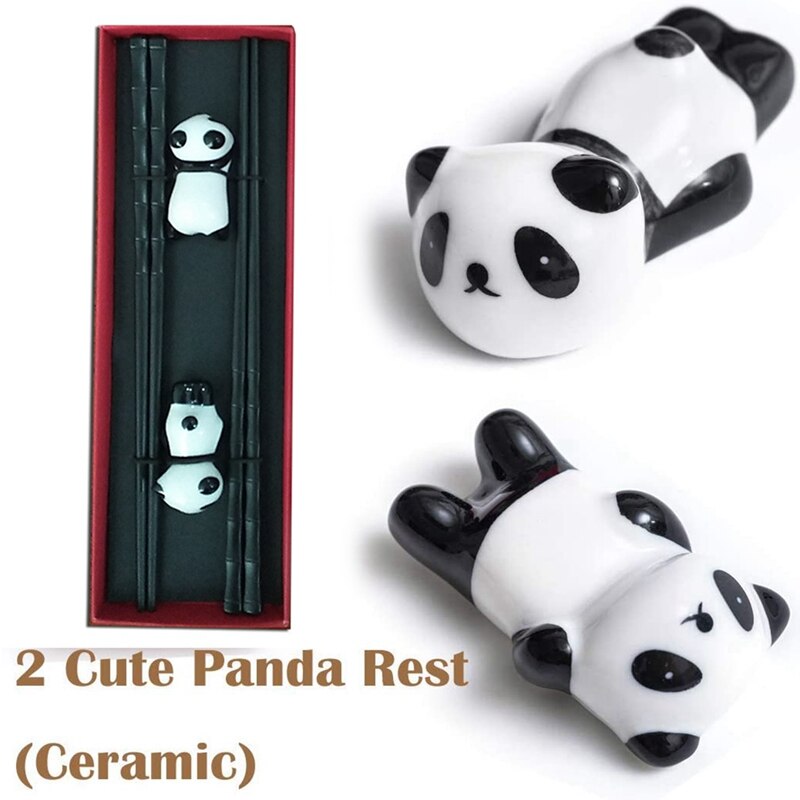 -2 Paar Eetstokjes En Chopstick Rest Set-Vaatwasmachinebestendig Herbruikbare Glasvezel Eetstokjes + Panda Chopstick houder