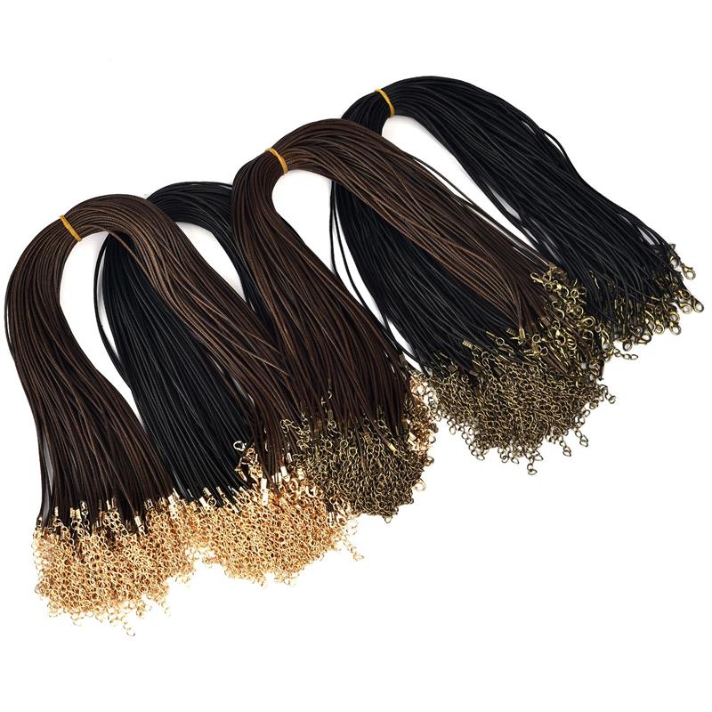 50Pcs/lot 1.5/2mm Leather String Cord Wax Braid Rope Adjustable Chain Lobster Clasp Wax Rope Necklaces Pendant Jewelry Findings