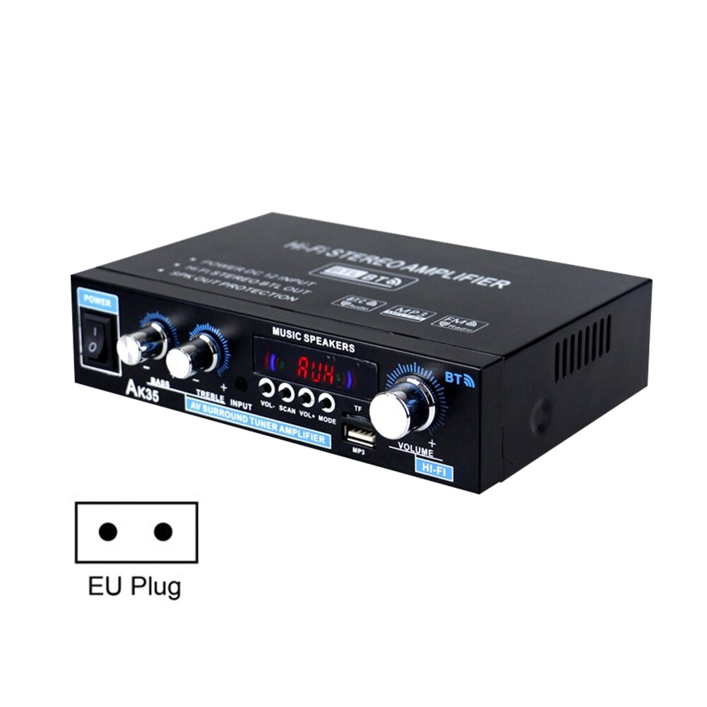 AK35 800W Home Car Amplifiers 2 Channel bluetooth 5.0 Surround Sound FM USB Remote Control Mini HIFI Digital Amplifier Stereo: EU plug