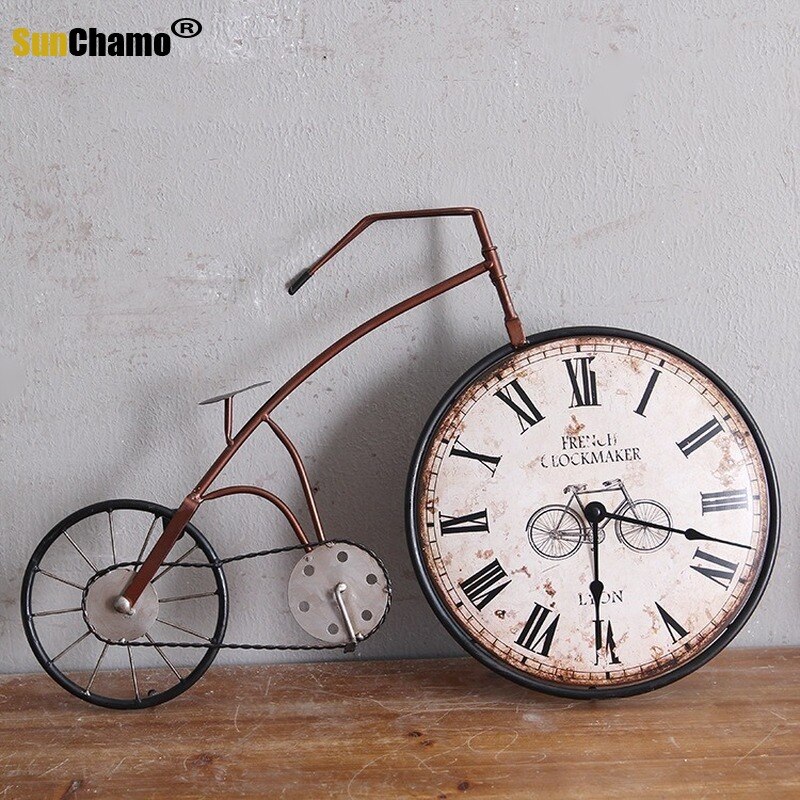 Relojes de pared Retro Para Bicicleta, decoración para sala de estar, colgante, Mural, adornos de reloj Vintage, decoración del hogar con personalidad