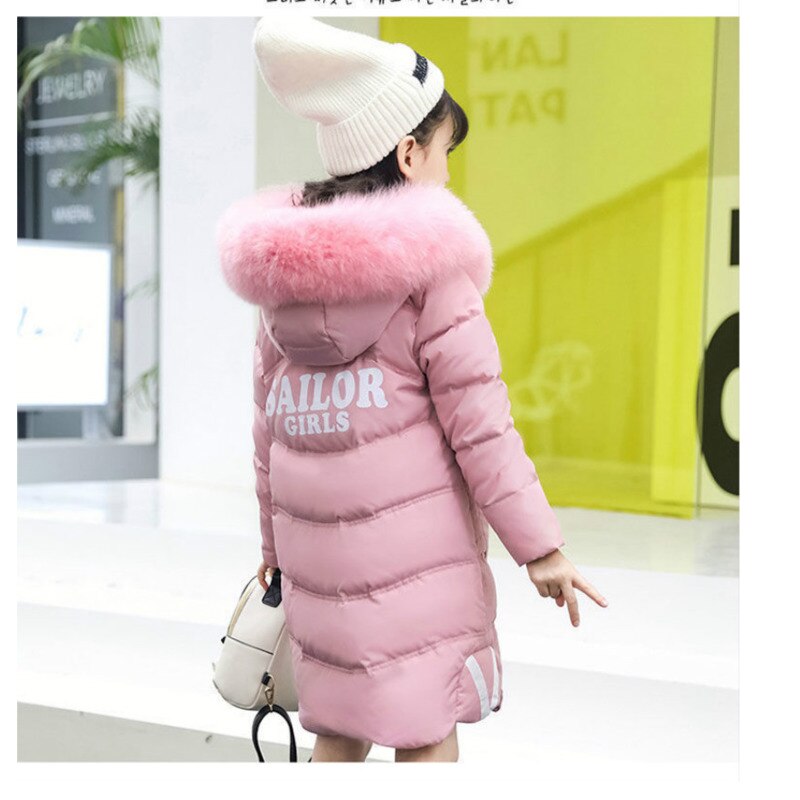 Meisjes winter dikke warme donsjas kinderen casual lange rits katoenen overjas kleding kinderen capuchon bovenkleding jassen