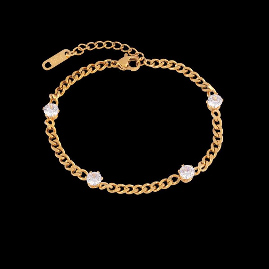 316L Rvs Shine Zirkoon Dikke Ketting Armbanden Voor Vrouwen Meisjes Mode Trend Fijne Sieraden Accessoire