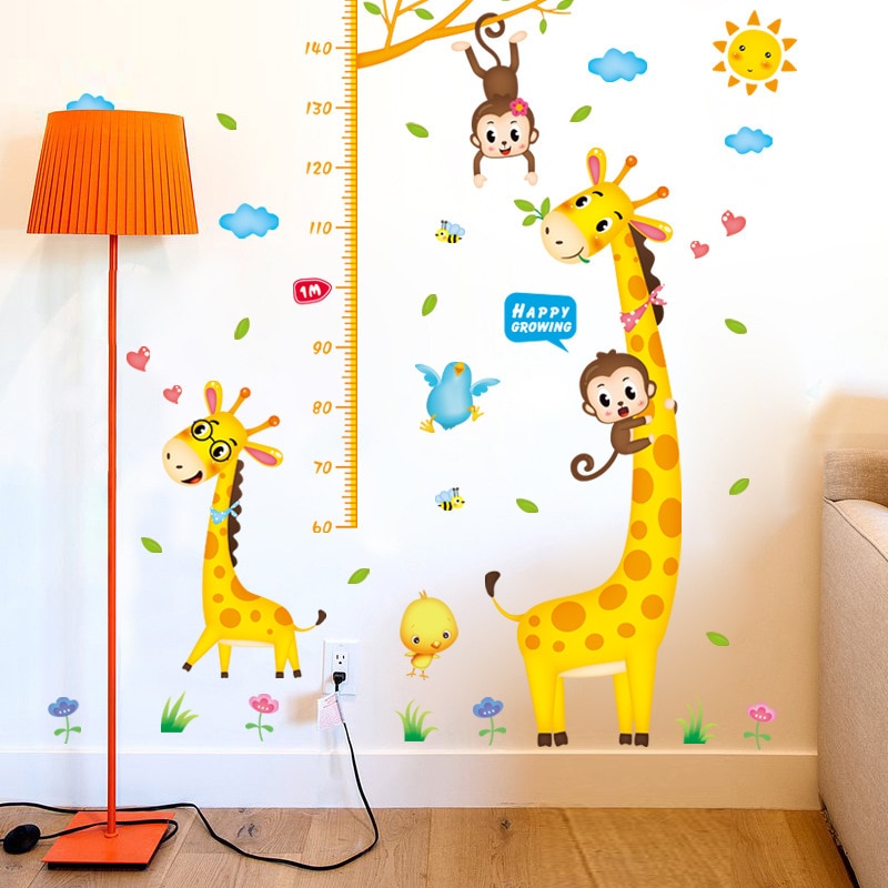 Giraf og abe wallstickers højde lineal mål børneværelse børneværelse børneværelse til festdekoration søde dyr