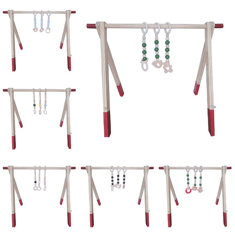 1Set Nordic Cartoon Baby Wooden Gym Fitness Frame Rack Hanging Pendant Toys Kit P31B