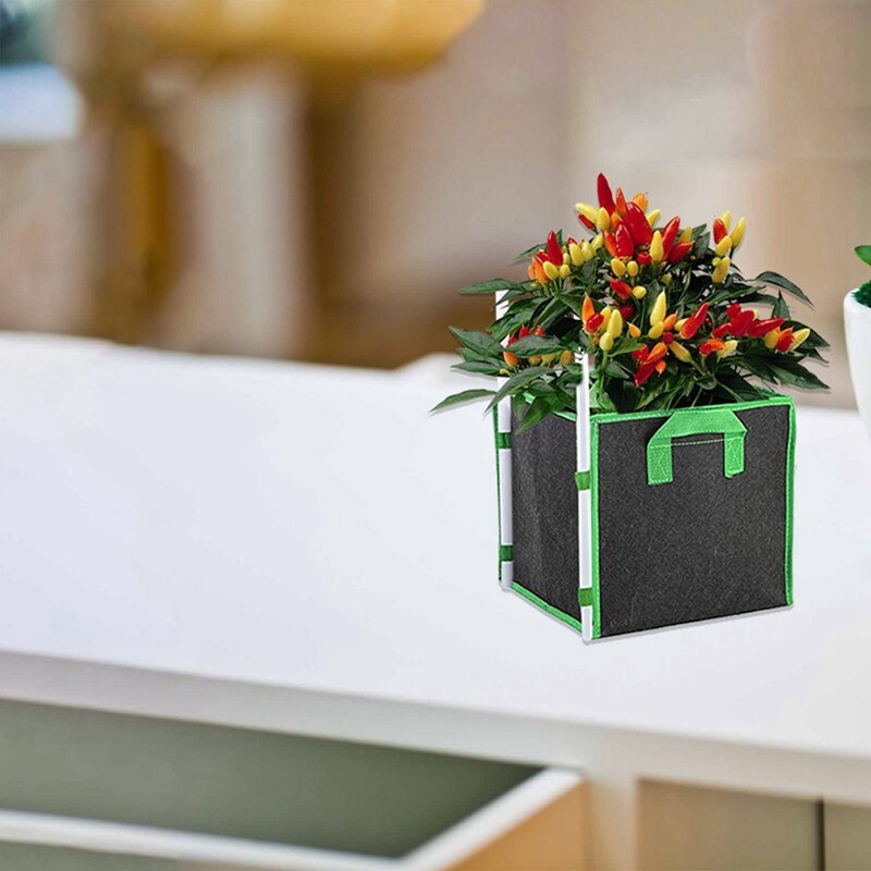 5PCS 10 Gallon Square Grow Bags, Thick Fabric Bags With Handles For Indoor And Outdoor Garden