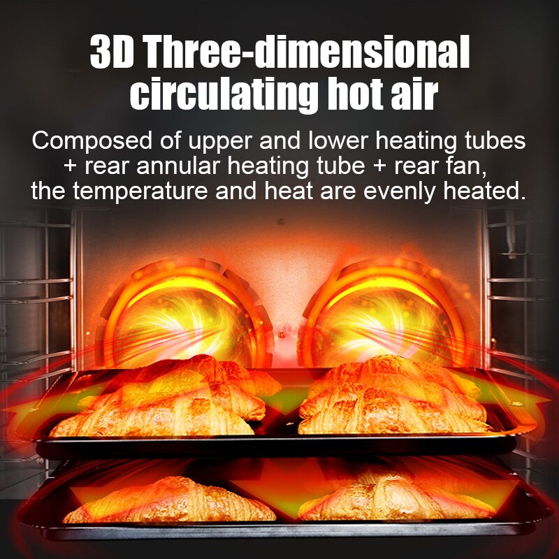 48L Mini Electric Oven Multifunctional Bread Toaster Pizza Cake Baking Grill Automatic Roasted Chicken Stove Machine