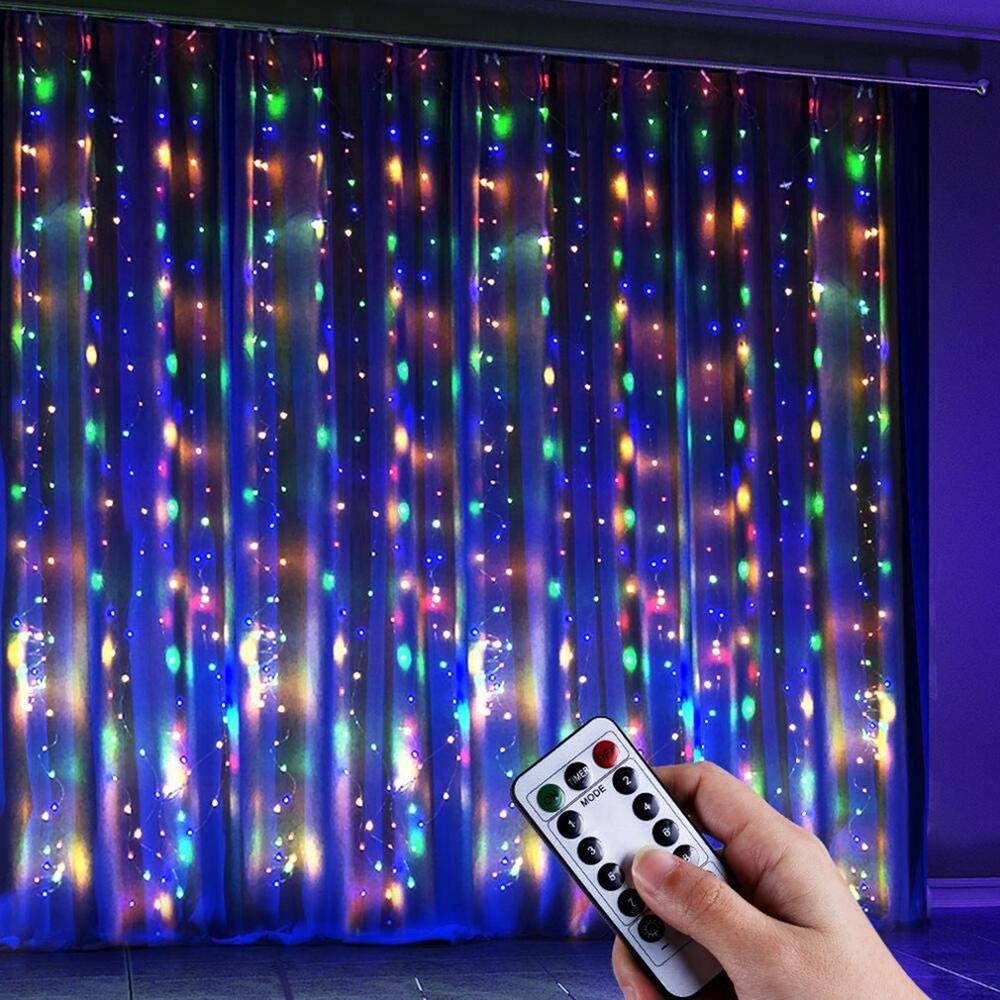 LED Curtain Light USB Remote Control 3x3 Meters 300 Bulbs Fairy Tale Wedding Party Garden Christmas Decoration Lights: multicolor