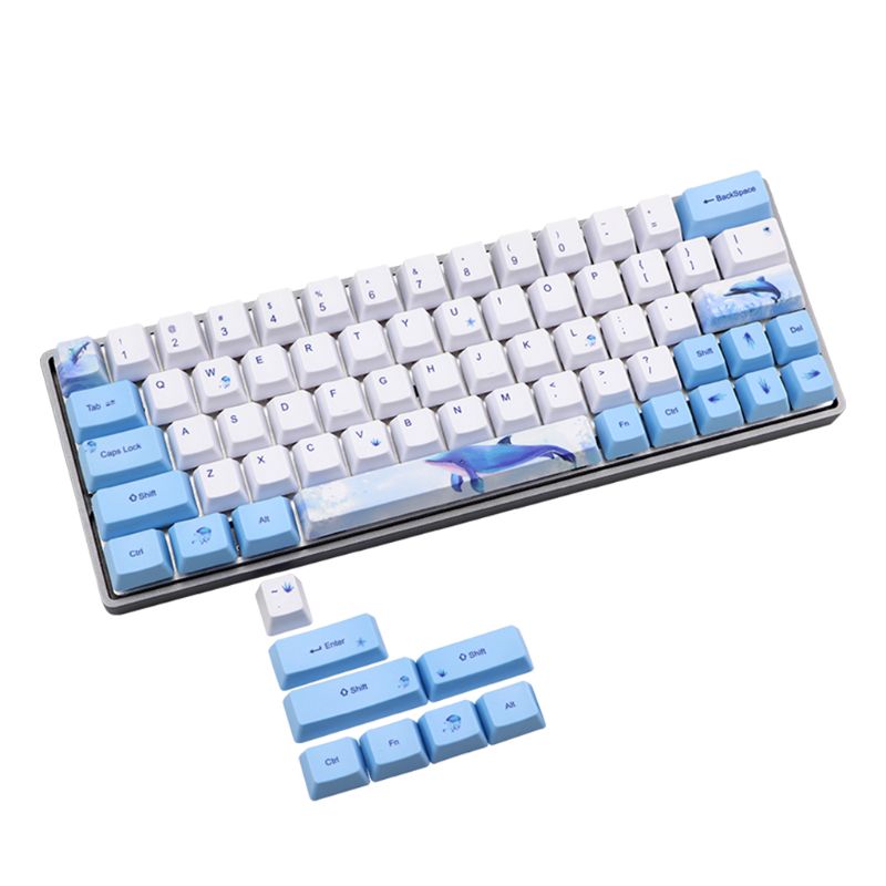 PBT Keycap Set - Dye-Sublimation Whale & Ink Plum - OEM Profile - For GH60 GK64 Mechanical Keyboards
