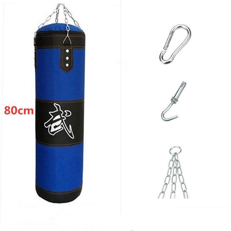 Saco de pancada profissional para treinamento, vazio, suspenso, resistente, com corrente de metal, gancho, fivela, para combate a karatê: 80cmblue