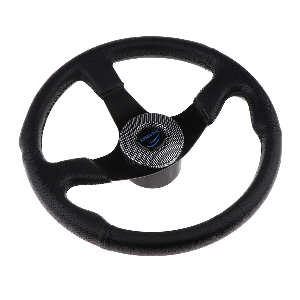 Universal Yacht Marine Pontoon Boat Steering Wheel 340mm 6 Bolts PU Material Soft Grip, Aluminum 3 Spoke 3/4 inch 19mm Shaft