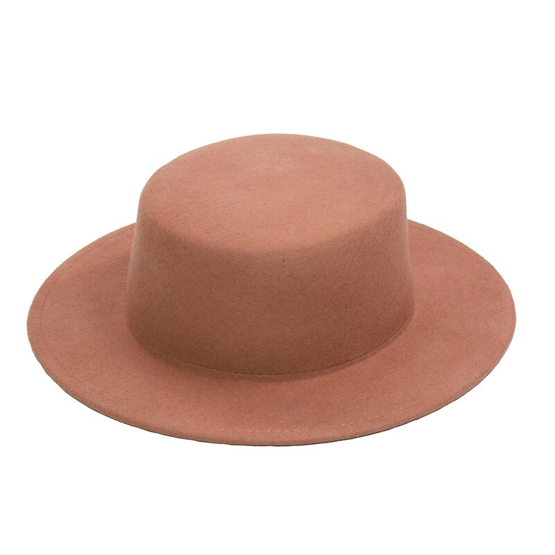 Witte 100%  wollen fedora hoed voor dames, platte zonnehoeden, dameskerkhoeden, bruiloftshoeden: Kameel
