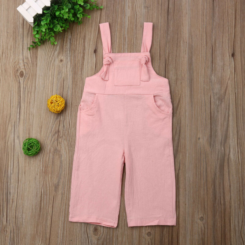 Pudcoco Baby Mädchen Kleidung Baumwolle Leinen Gesamt Lätzchen Lange Hosen Kleinkind freundlicher Sommer Overall Outfits 1-6Y: Rosa / 5T